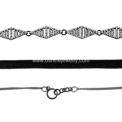 Multilayer Crystal Alloy Velvet Choker Necklace For Women